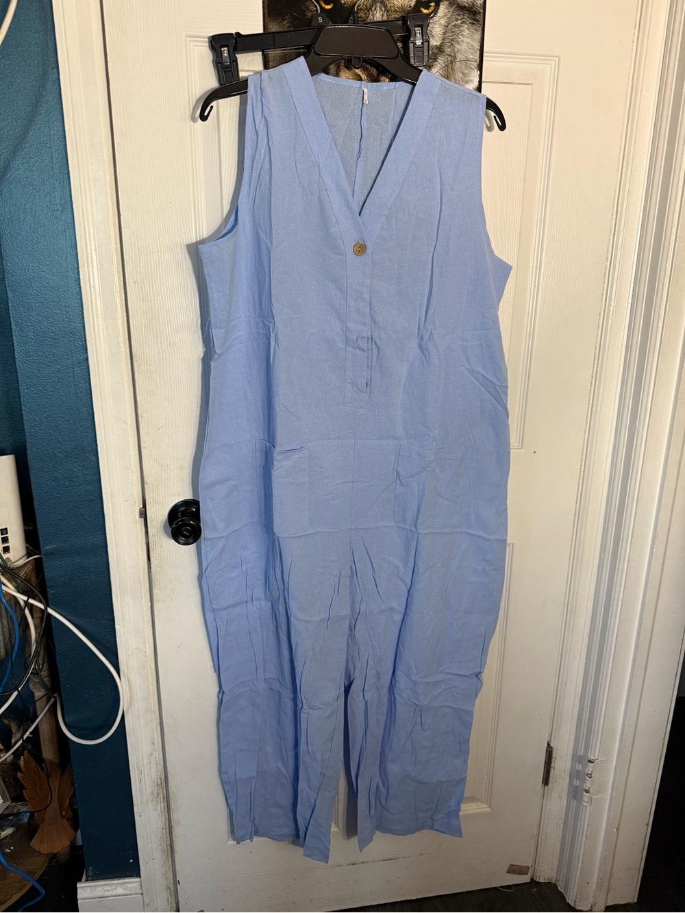 Sleeveless Light Blue Linen Jumpsuit